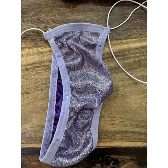 Vintage Purple Glitter string Swim Bikini performer dancer 2 Piece Set Size OS - Picture 2 of 4